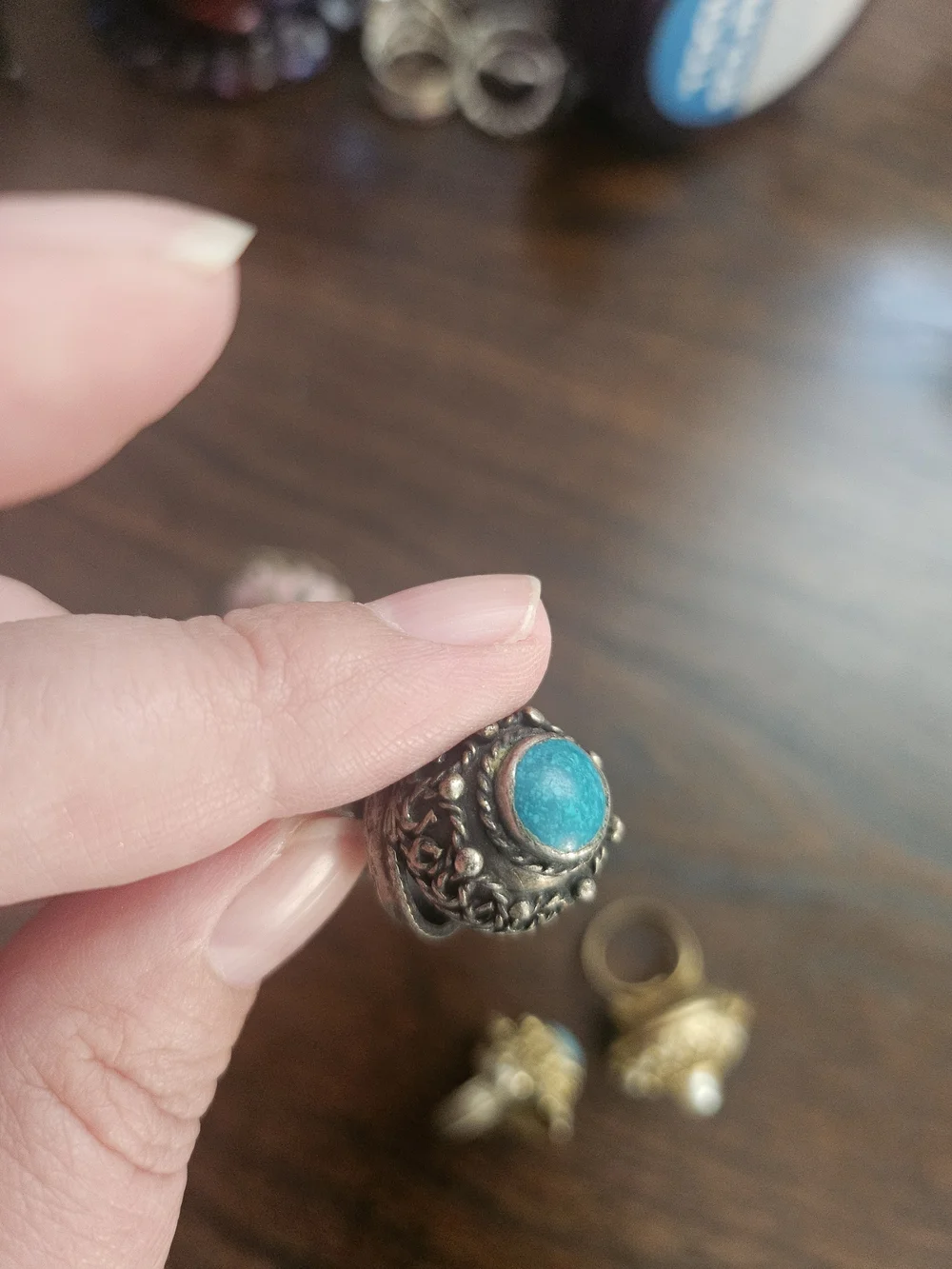Boho Mixed Metal and Turquoise Statement Rings - Set of 4 - Picture 8 of 10